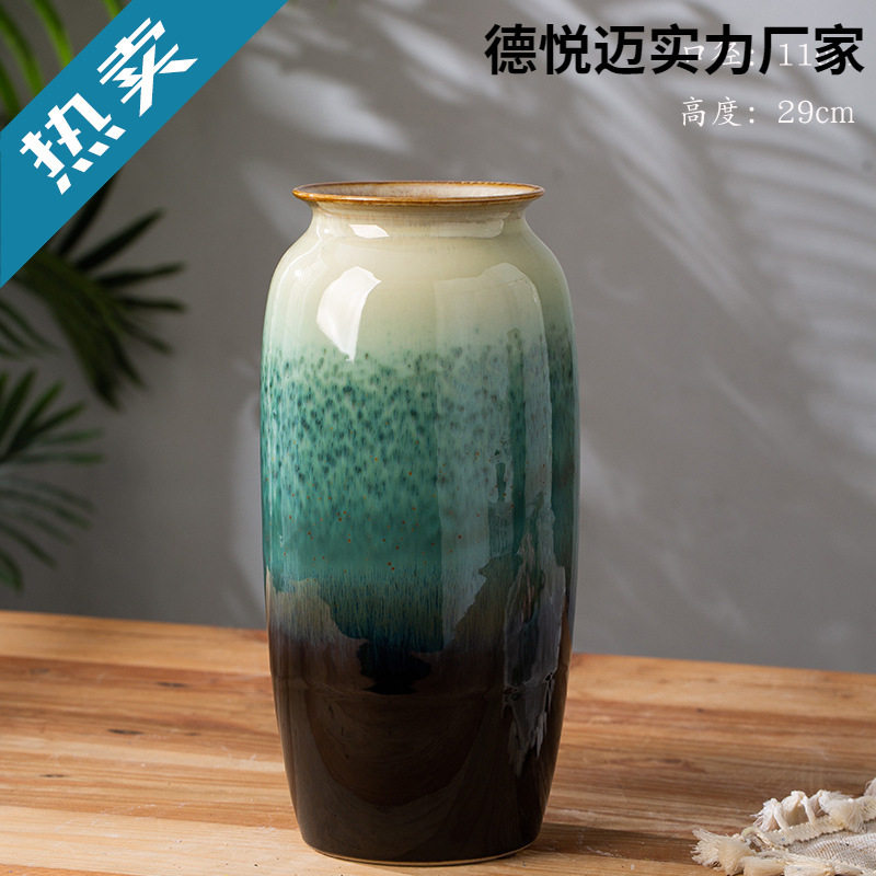 现代简约水培陶瓷花瓶摆件客厅插花干花复古富贵竹轻奢花盆花器