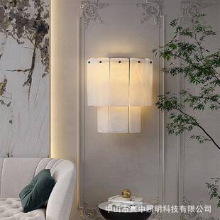 后现代美式复古轻奢天然云石全铜壁灯客厅过道法式中古卧室床头灯