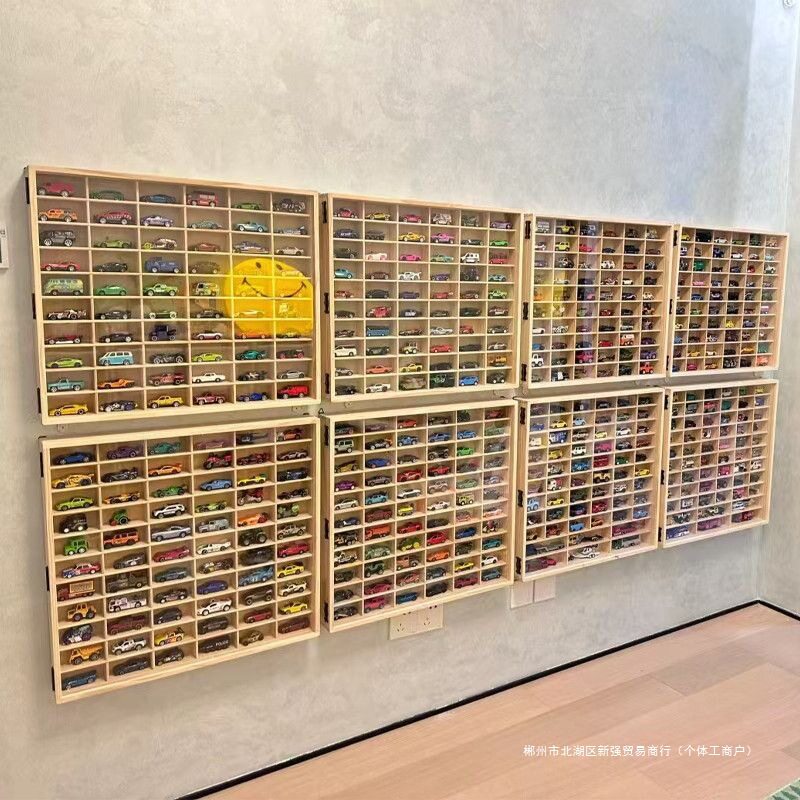 实木多美卡小汽车收纳柜墙上玩具置物架多层车模展示架1:64车收纳