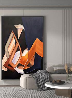 橙色玄关装饰画卧室床头客厅壁画抽象几何小众艺术墙面装饰挂画