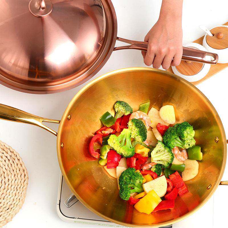 加厚304不锈钢三层复底炒锅厨房家用锅具炉灶都可用无涂层不粘锅