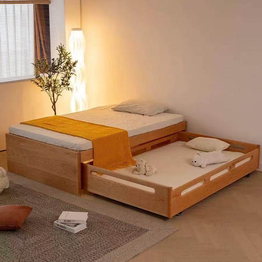 北美樱桃木无靠背儿童床榻榻米全实木床上下床双层床子母床拖床