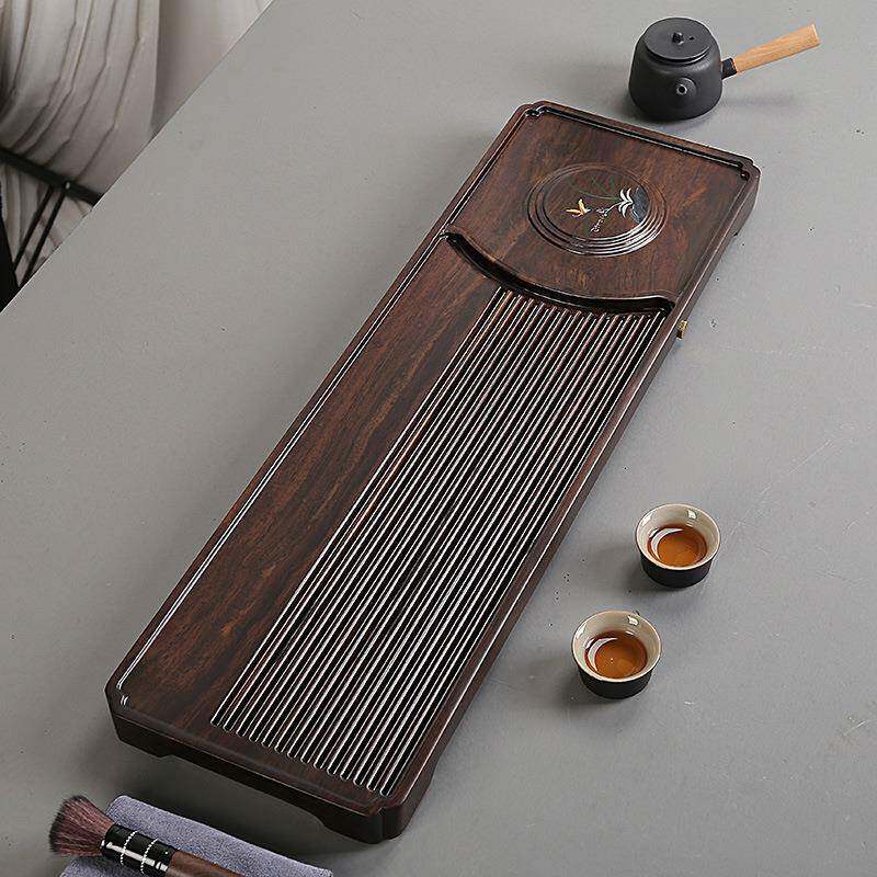 黑檀实木茶盘排水式家用简约干泡茶台干泡盘茶盘整块原木托盘