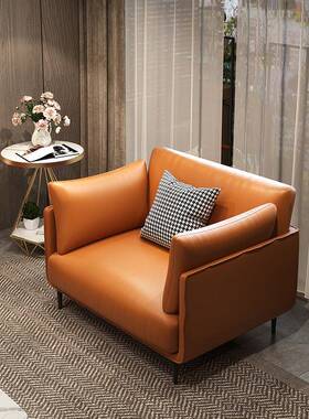 北欧单人沙发现代简约轻奢极简设计师小户型客厅单人椅休闲椅橙色