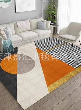 北欧轻奢风地毯现代简约橙色客厅卧室床边地毯家用
