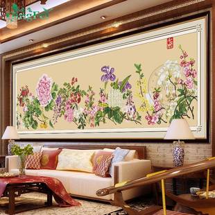 青飞精准印布万有同春图十字绣牡丹花卉现代中国风客厅手工刺绣