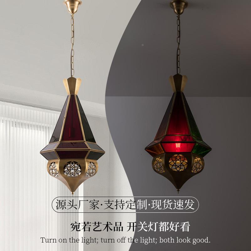 东南亚全风铜吊风灯域40263异情复古民宿吊灯磨砂玻璃灯罩吊灯