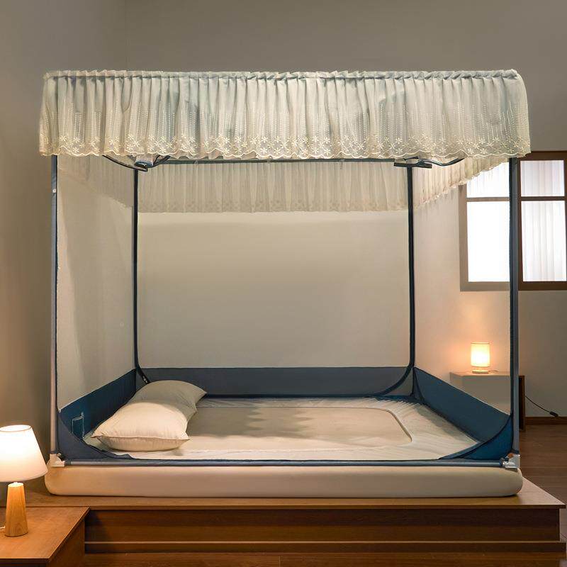 蕾丝宫风三开方顶底蚊帐廷宝宝AYE防摔床笠回家用蚊帐婴儿门童防