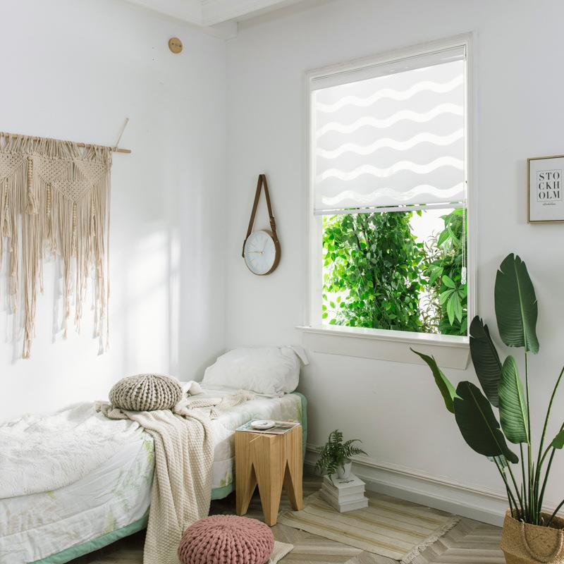 水波SW柔纱帘浪帘形简约双层面纱调光窗卷拉帘式办公遮阳免打孔柔