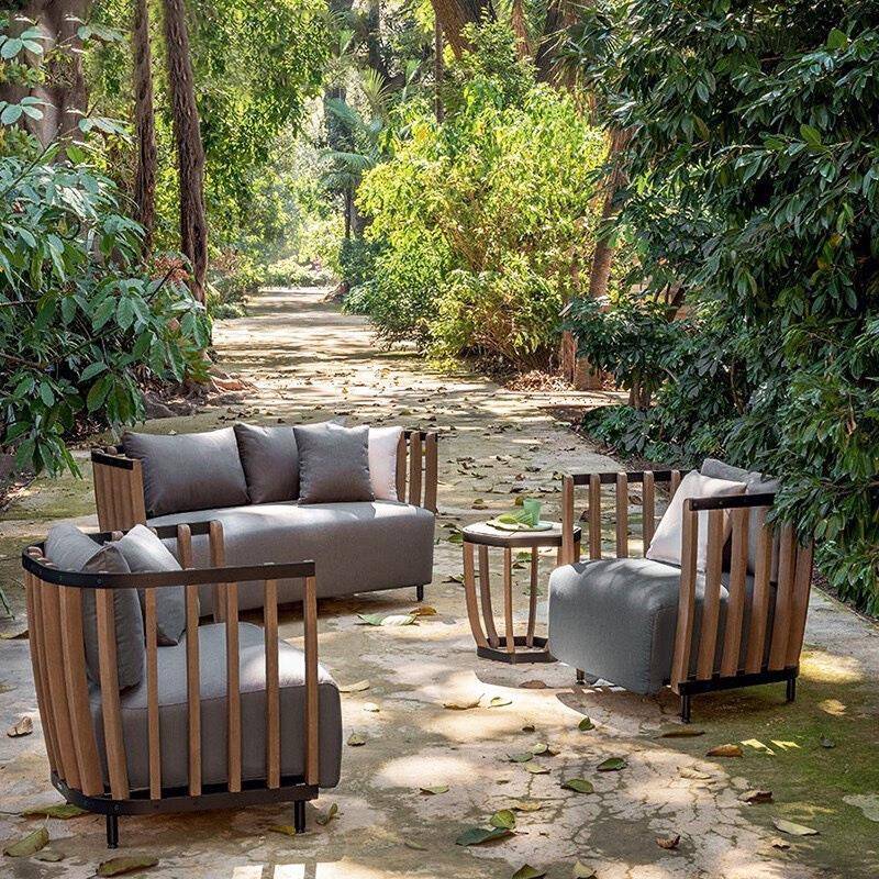 户外编柚木沙别墅休闲24010220组合藤椅发实茶几室外木花园庭院办