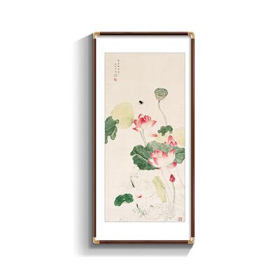 新走中式荷花吴应贞挂画客厅花廊壁过道竖版画入户玄关装饰画国风