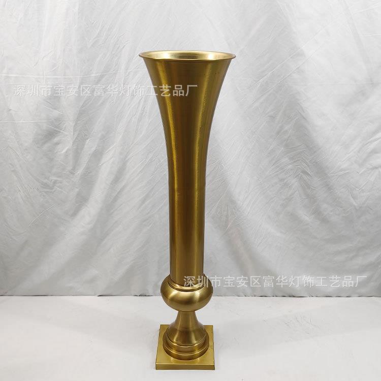 婚庆道具电插镀装铁艺路置引布金色花器家居餐桌WZF中心花饰花瓶
