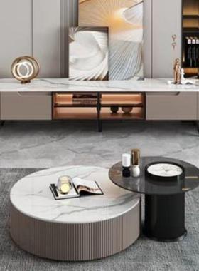 岩板茶意几现代轻约奢小户型简客厅家用大圆形式茶81707几小电视