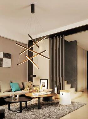 别墅楼长梯复式楼黑色条间吊灯847客厅lft高层宽压吊灯极o简灯具