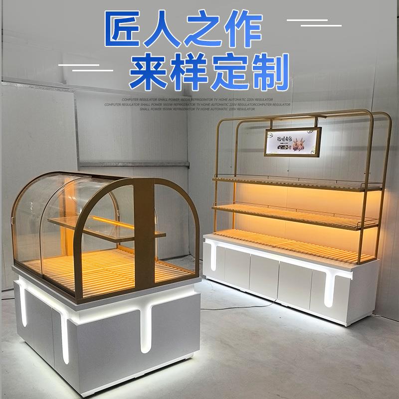 源头家面包展示柜蛋糕店边柜璃带灯岛柜面包陈946列架厂展玻中示