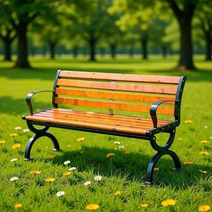 公园椅户外休闲实木长椅子塑木公共座椅园林庭院凳铁艺铸铝长凳椅