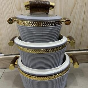 外贸3PCS条纹金边保温盒800ML2000ML3500MLFOODWARMER