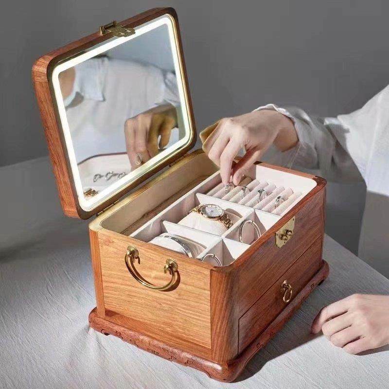 缅甸花梨木质好合带镜子LED补光灯首饰盒收纳盒饰品盒婚嫁梳妆箱,纺织面料/辅料/配套,纺织机械配件,淘宝优惠券,粉丝福利购,淘宝优惠卷