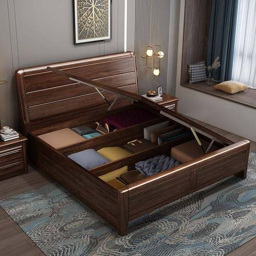 实木床胡桃木箱体储物1米2单人床135cm宽的不占地方小户型家用床
