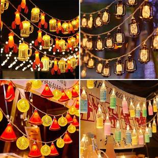 户外夜市摆摊氛围彩灯串灯啤酒瓶装饰灯网红后备箱布置烧烤店挂灯