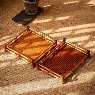 复古竹编茶具收纳茶盘茶托盘竹日式席面茶棚置物架茶杯架收纳筐