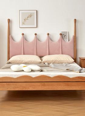 北美樱桃木实木儿童床北欧丝绒布艺软包男女孩单人床学院风双人床