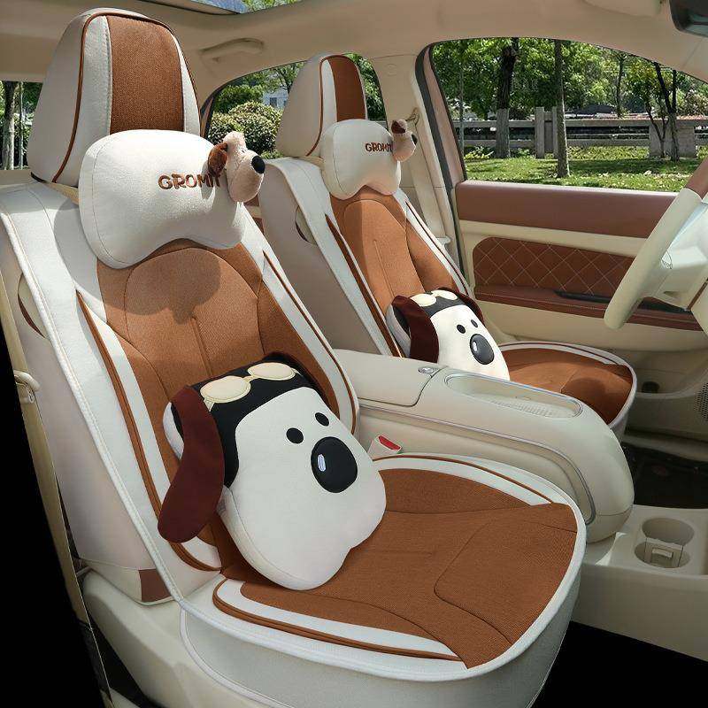 汽车坐垫亚麻四季通用全包座套卡通可爱棉麻布艺座垫夏专用座椅套