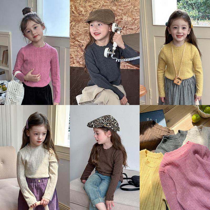 儿童修身针织打底衫宝宝纯棉柔软毛衣女童秋冬甜美花边领套头上衣