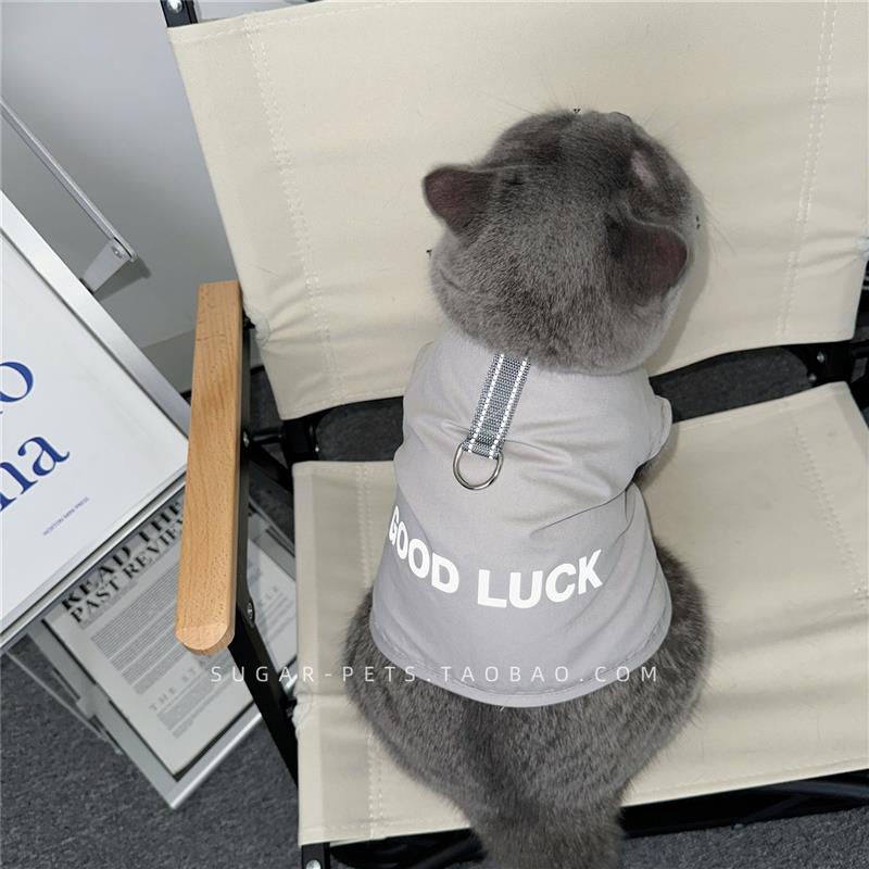 拍照会反光牵引绳胸背~狗狗猫咪衣服夏季薄款小型犬比熊泰迪博美