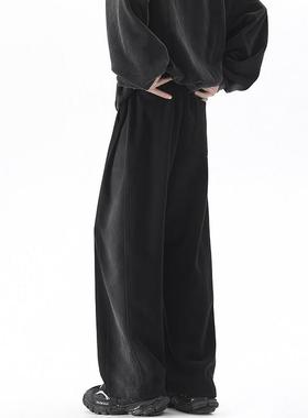 ZSEE弯刀裤男春秋季重磅渐层水洗磨白黑色休闲裤宽松垂感卫裤长