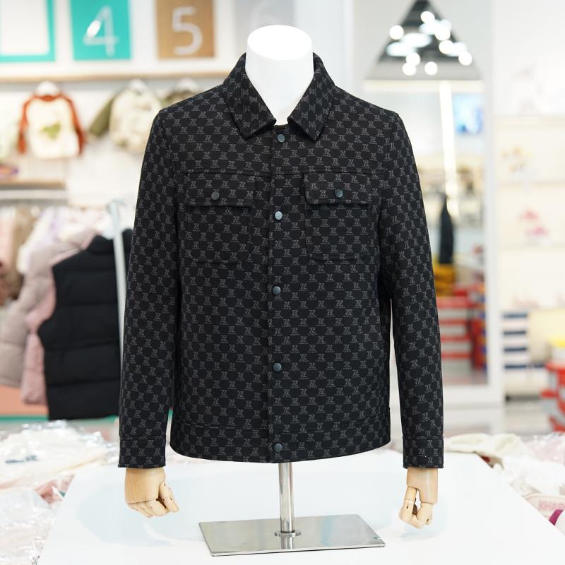 呢子夹克外套男翻领商务休闲2024冬新款羽绒保暖满印花高级感上衣