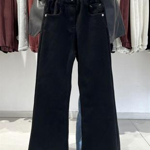 女童微喇加绒牛仔裤超软高弹一体绒喇叭裤休闲裤女大童秋冬款裤子
