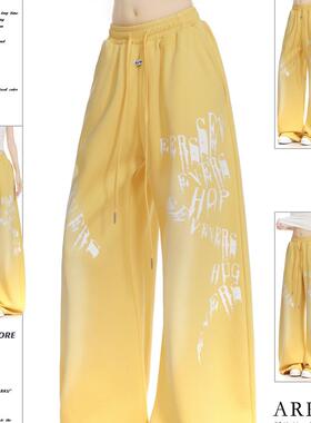 ARKU美式水洗渐变字母印花卫裤女宽松慵懒垂感跳舞阔腿休闲运动裤