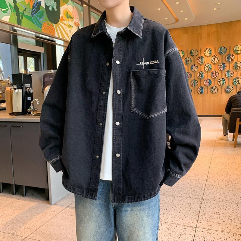 青少年水洗牛仔外套男高级感痞帅翻领春秋款衬衣男士2025新款夹克