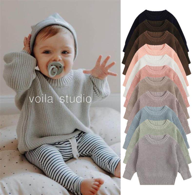 欧美宝宝纯色毛衣A类全棉圆领套头儿童春秋冬婴儿打底针织衫线衣