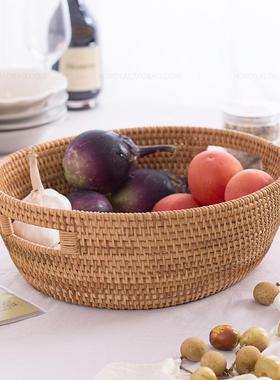 客果厅家果用藤编水篮现创意盘托盘越南QOC代双耳藤篮放水果