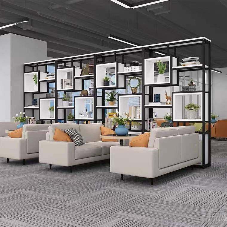 117书架落地约多层书柜置办公室现代屏风花架客铁艺隔断墙简物架