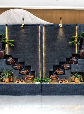 大型水喷泉水幕墙屏风公轮司流招财店风水摆件加湿NVZ器水景酒装