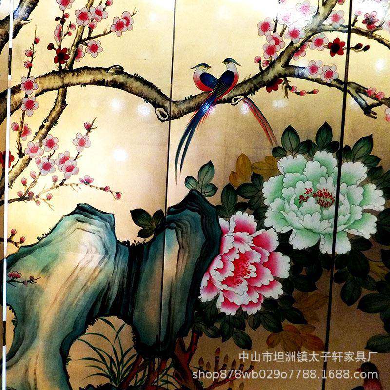 式中金箔屏风手绘画家居41127漆酒店隔屏客彩厅隔断绘家具复古折