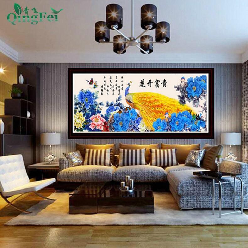 开D青飞5精准花富贵蓝牡丹孔雀十字绣客印厅XPC2米5加大画包邮