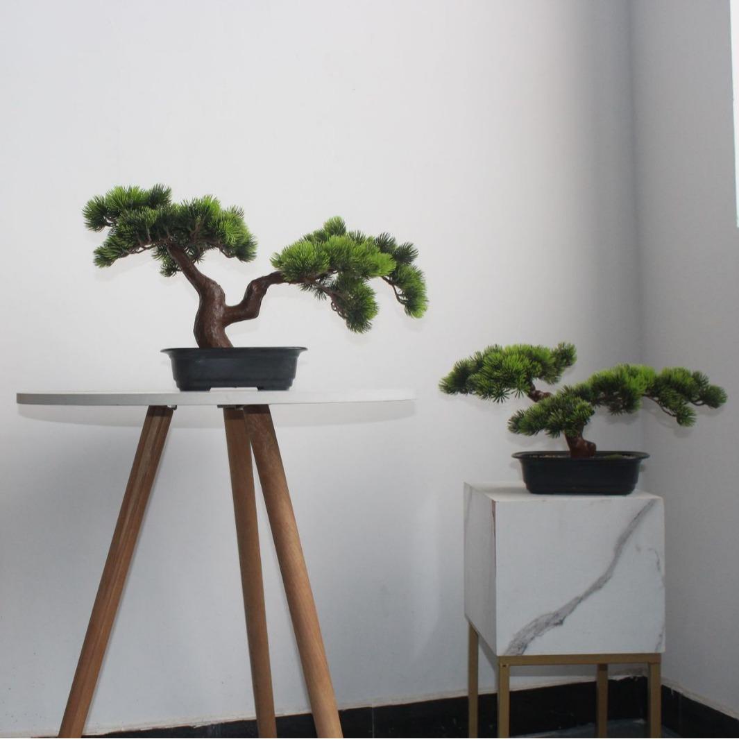 仿装真绿植室内造景假树小新中式仿真迎客松树饰罗汉松型盆栽UTI