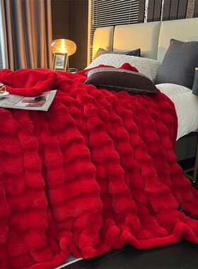高挡婚庆红红色毛毯陪嫁冬季盖毯毯子双层YZR58zpF暖厚加舍尔结婚