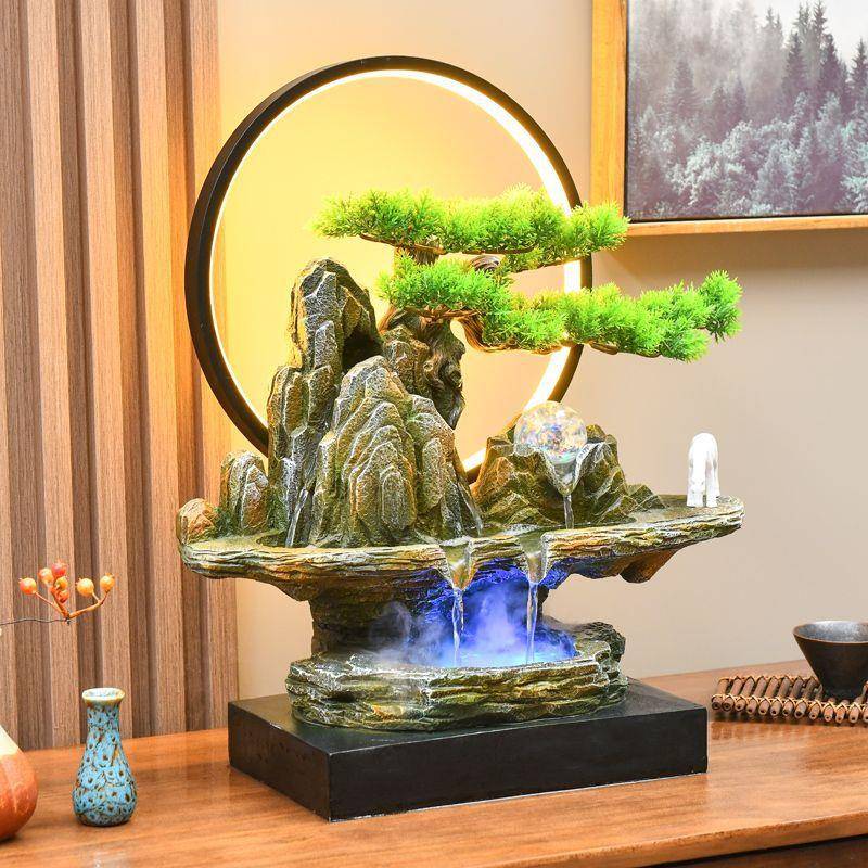 新中NOQ假山流风水喷泉办公式桌水轮循山水盆景摆件装饰环品