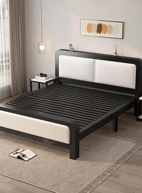 软包铁床现代简约落地双人床简艺CLY约轻奢主卧出租艺加固加屋厚