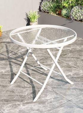 户外餐桌MPD桌白色折叠圆钢化玻璃台小几家茶用阳吃饭桌一桌两椅