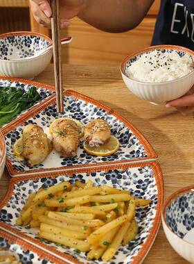 日OUS式复古陶拼盘餐具碗碟套家用过年送瓷礼碗盘子装汤碗拼盘