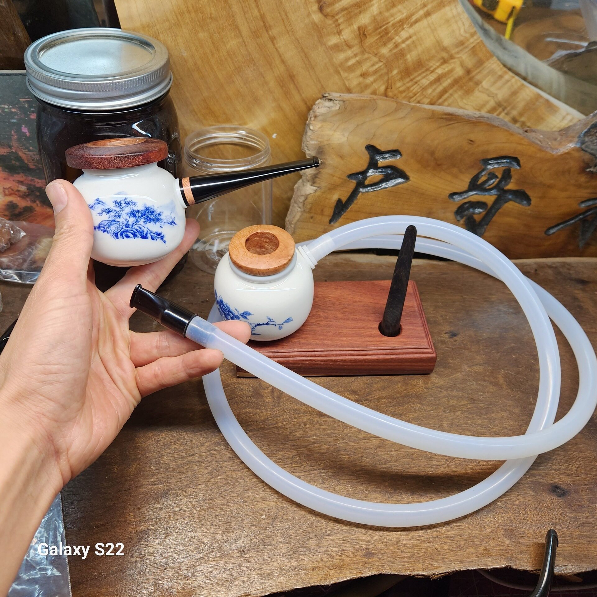 手工大空腔大气室青花瓷石楠木茶桌烟斗躺抽虫二改造新款桌斗其他