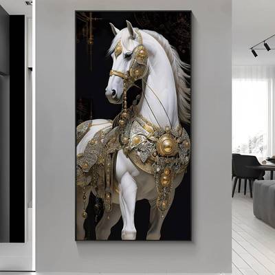 马到成功装饰画竖版骏马轻奢户挂玄关入画高档图大气走廊464过道