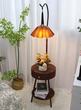 法式复古物置架卧室床头风柜落灯地台灯62320一体中古装饰客厅沙