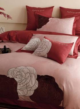 0支长绒棉四件YMZ套结婚红色陪0嫁高1档床上用品套4件套被床单简